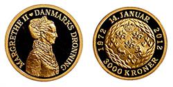 3000 kr. Dronning Margrethe II 40 års regeringsjubilæum, guld